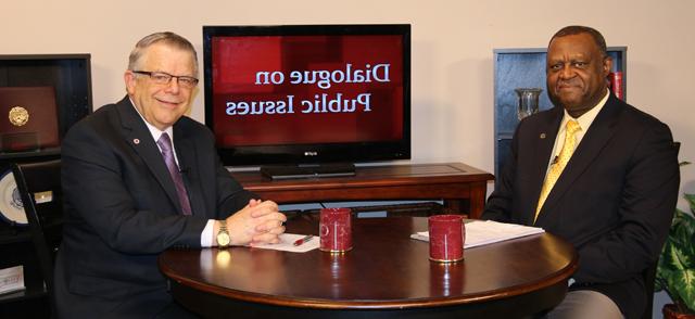 Dr. John Chowning, vice president for church and external relations and executive assistant to the president of Campbellsville University, right, interviews Dr. Neville Callam, general secretary/chief executive officer of the Baptist World Alliance in Falls Church, Va., for his “Dialogue on Public Issues” show. 